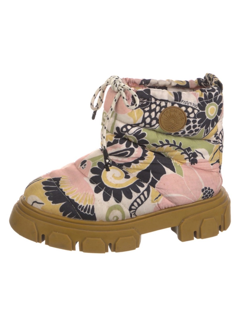 FARM RIO Luxe Quilted Floral Ankle Boot in Pink, Green & Mustard